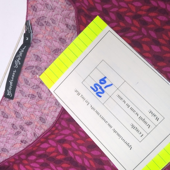 Gudrun Sjoden Pullover Top Medium Purple Pink Leaves Print Lettuce Hem Long Slee - Picture 11 of 14